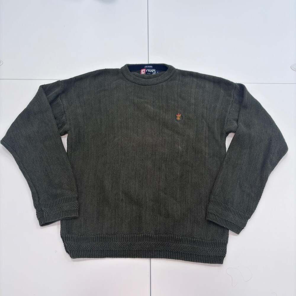 Vintage 90s Chaps Ralph Lauren Olive Green Chevron Knit Sweater Large